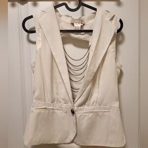 Chic Sexy Cream Sleeveless Blazer with Chain Detail Open Back